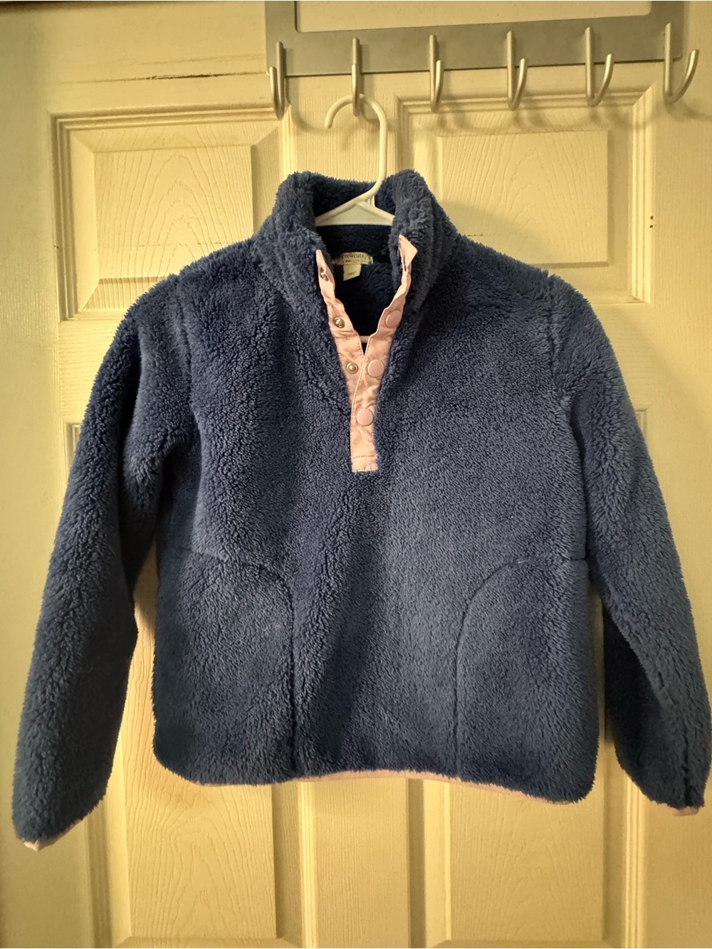 Crewcuts Plush Half-Snap Fleece Pullover in Navy with Pink Trim